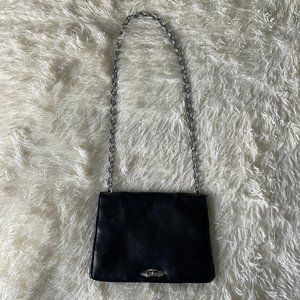 Vintage Black Flat Leather Shoulder Chain Purse